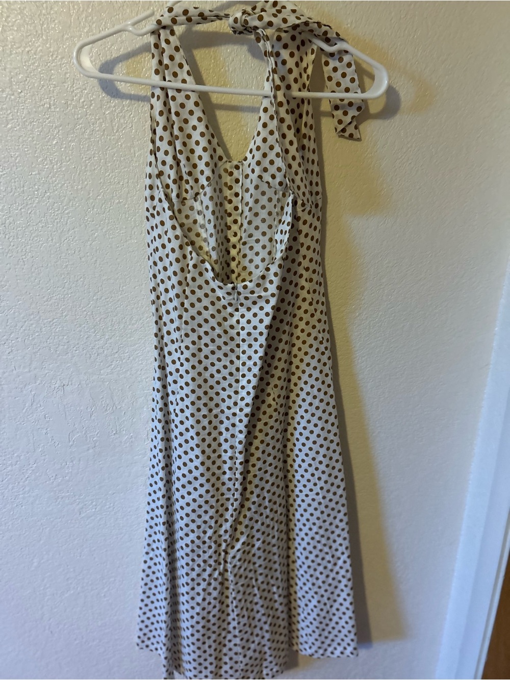 Zara Cream Halter Midi Dress with Brown Dot Print - Picture 5 of 5